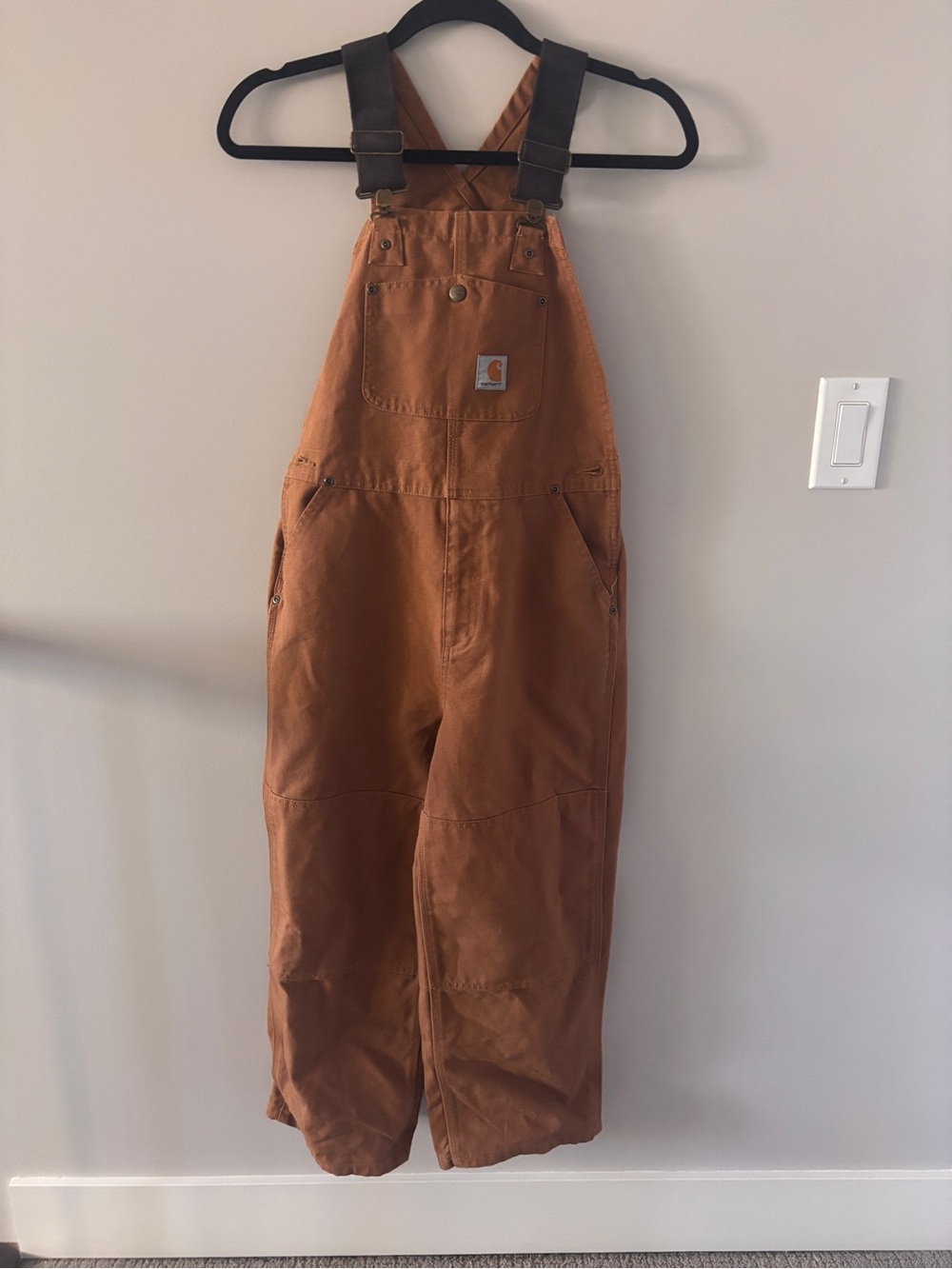 Carhartt Kids Brown Duck Overalls with Dark Brown Straps